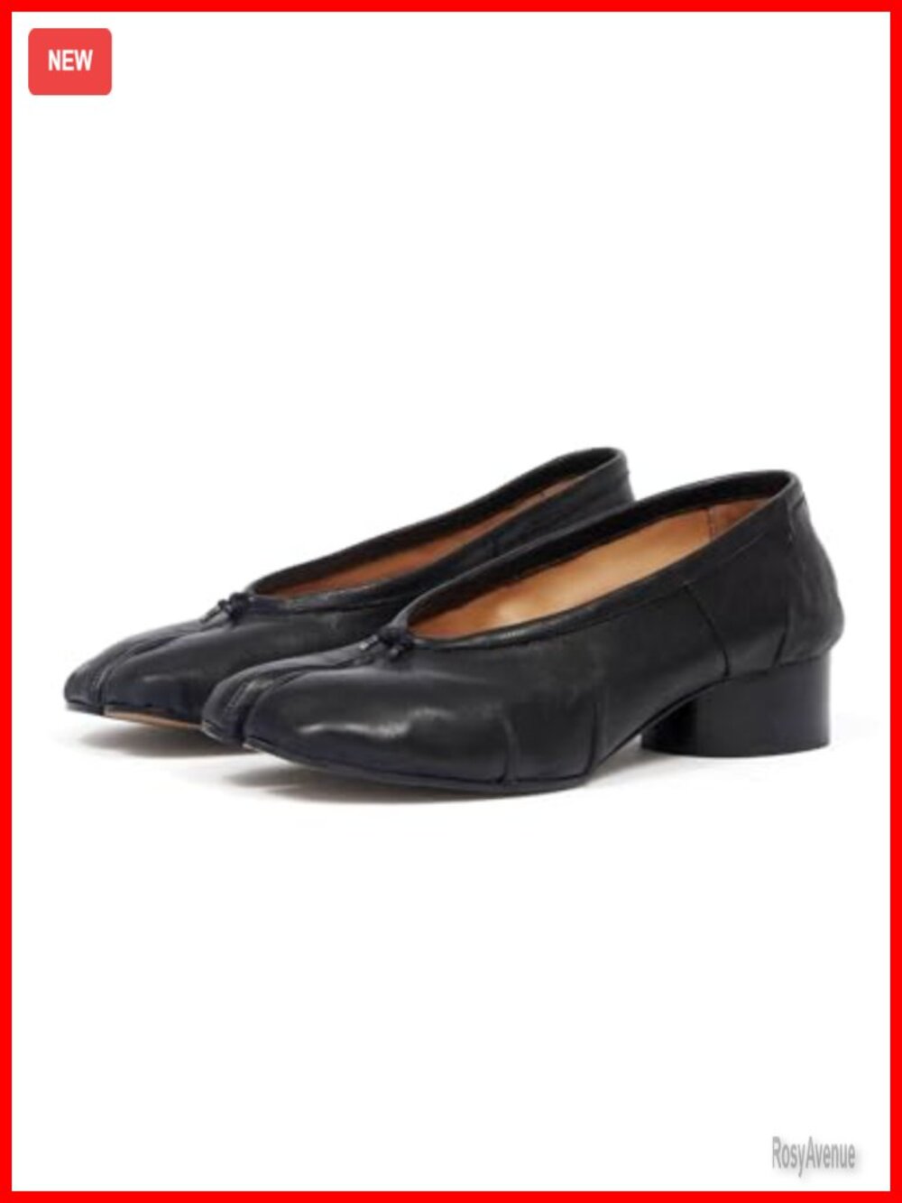 Split Toe Ballet Heels Faux Leather Low Block Heel Pumps Office Wedding
